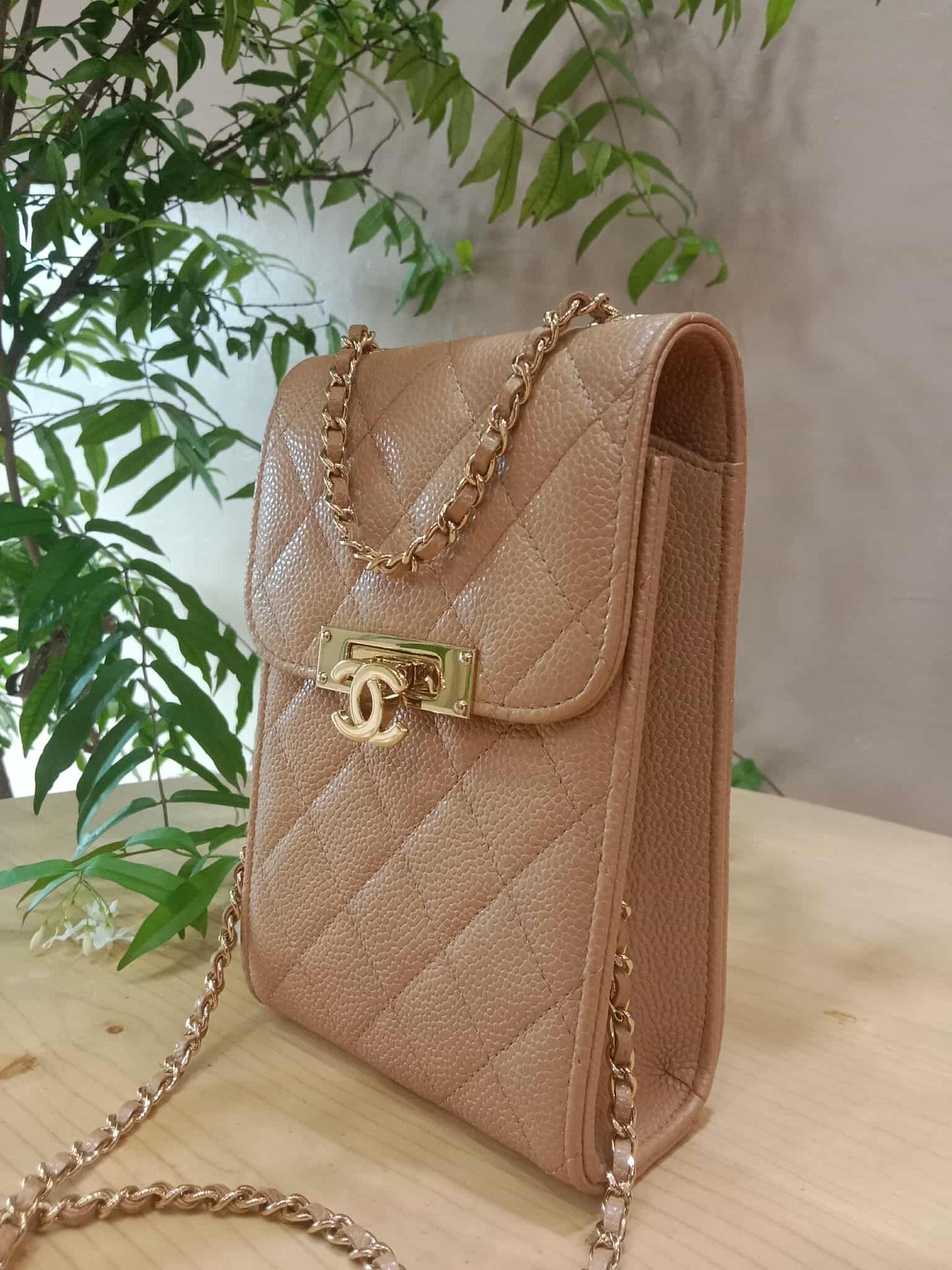 Chanel Golden Class Phone Holder Caviar Crossbody Bag Beige Series 25