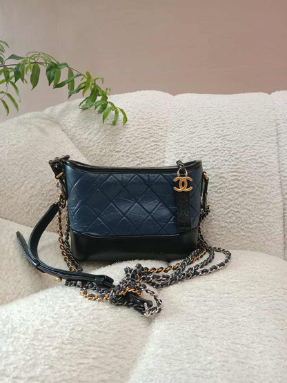 Chanel Gabrielle Small Hobo Bag in Navy/Black Calfskin Series 25