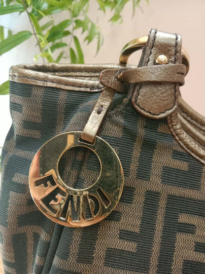Fendi Zucca Canvas Trim Chef Shopper Tote Bag Brown