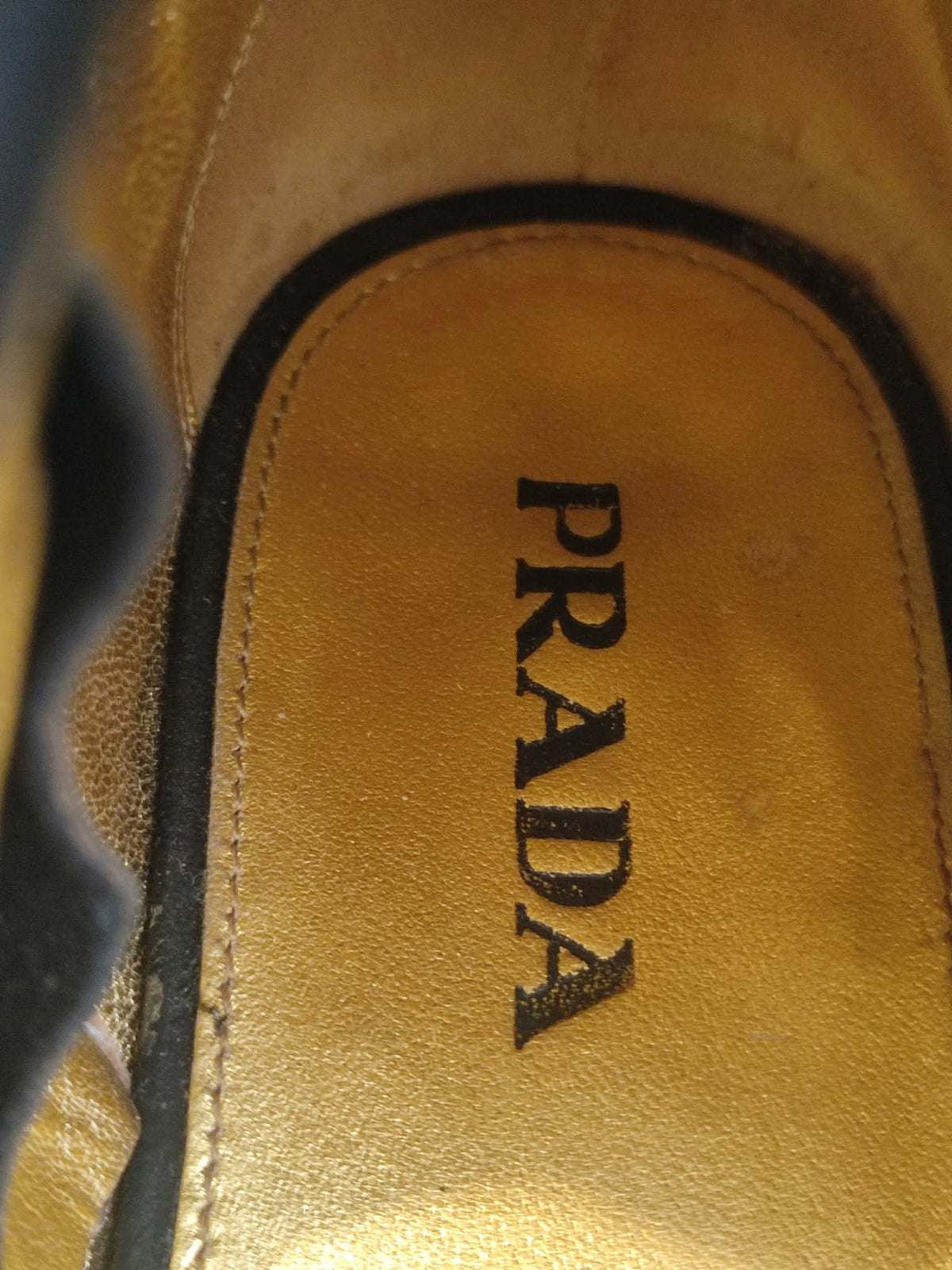 Prada Fairy SS2008 Suede Open-Toe Knee High Boots Black/Gold Size 38