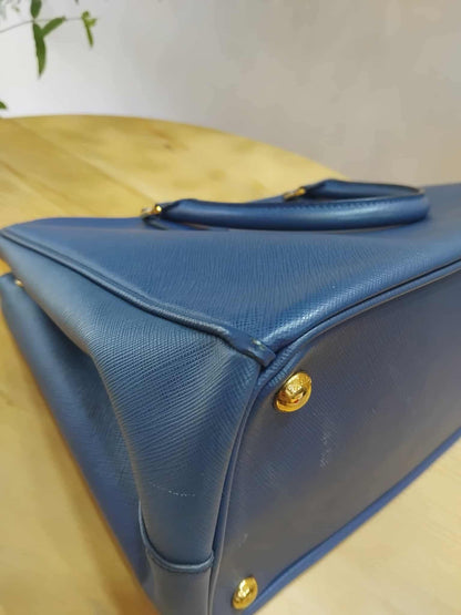 Prada Saffiano Lux Double Zip Tote Bag Blue GHW (208)