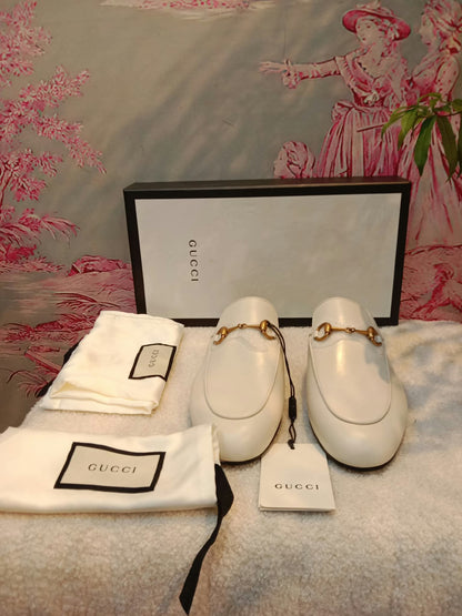 Gucci Princetown Horsebit Mules White Size 38