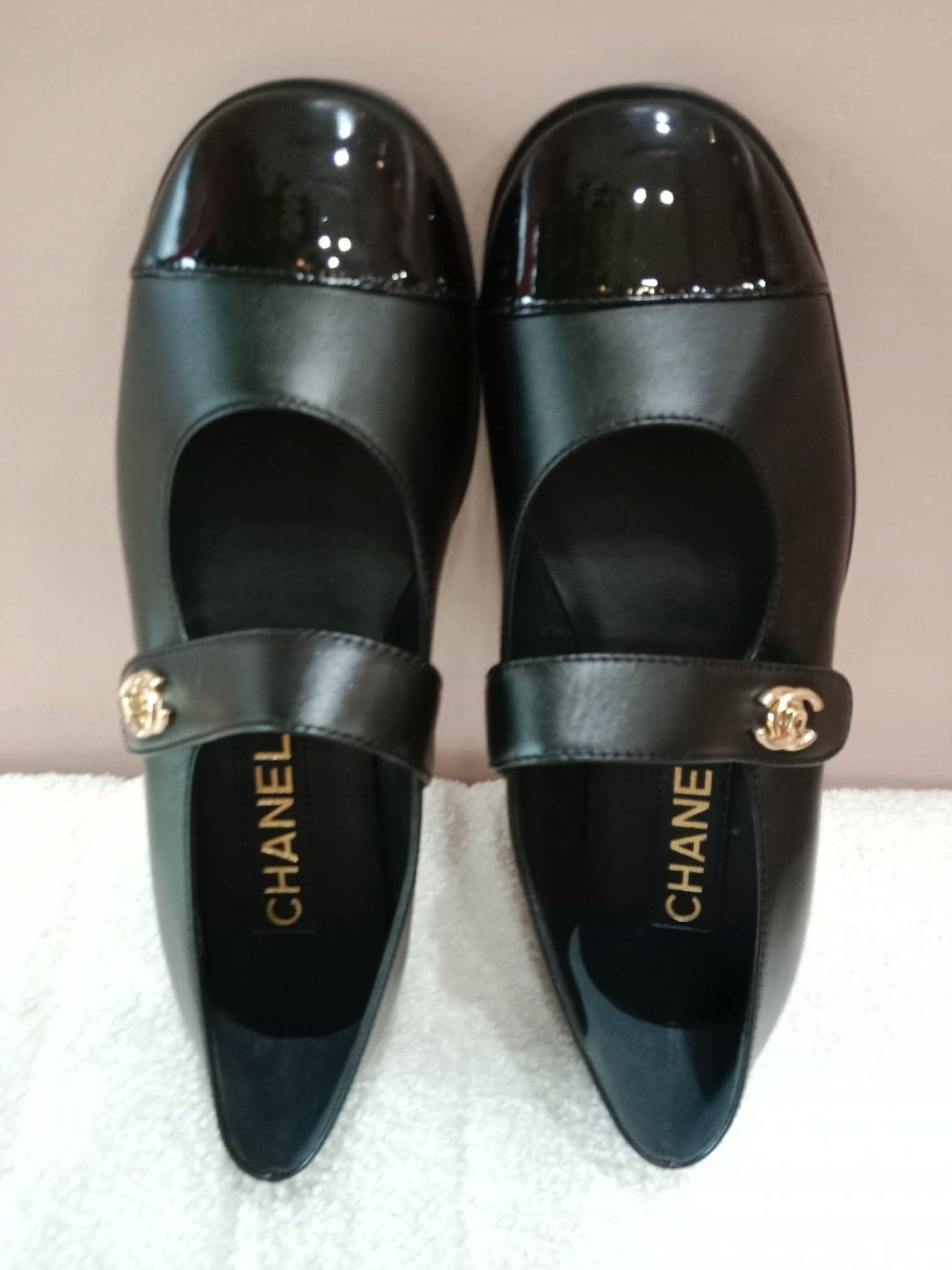 Chanel Mary Jane CC Clasp Flats Black Size 36.5
