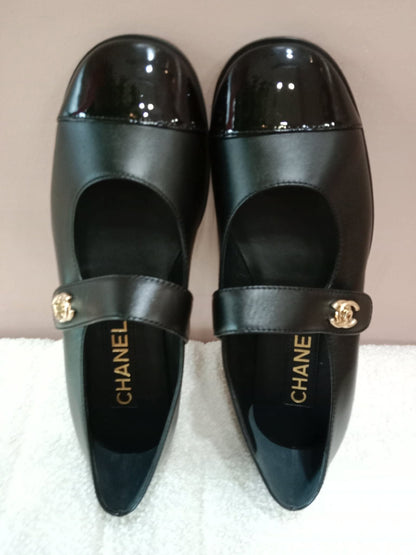 Chanel Mary Jane CC Clasp Flats Black Size 36.5