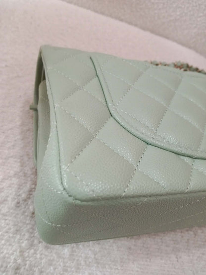 Chanel 24C Timeless Classic Double Flap Caviar Green Caviar Microchipped