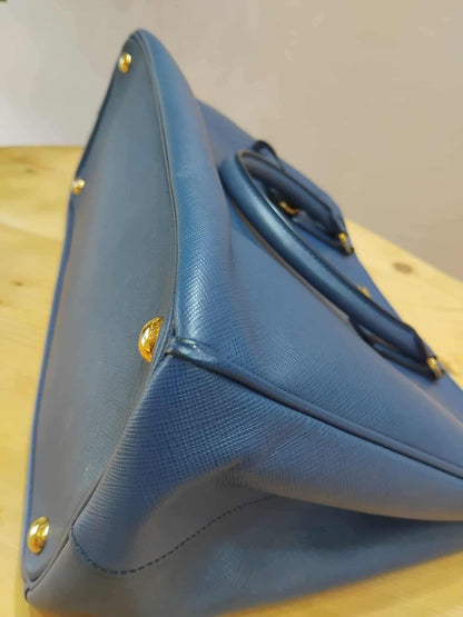 Prada Saffiano Lux Double Zip Tote Bag Blue GHW (208)