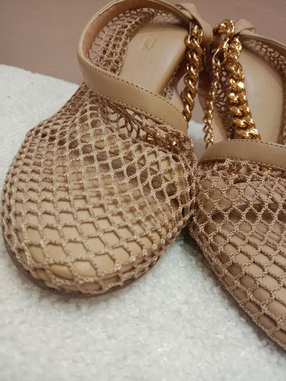 Bottega Veneta Mesh Nappa Chunky Chain Sandals Beige Size 36