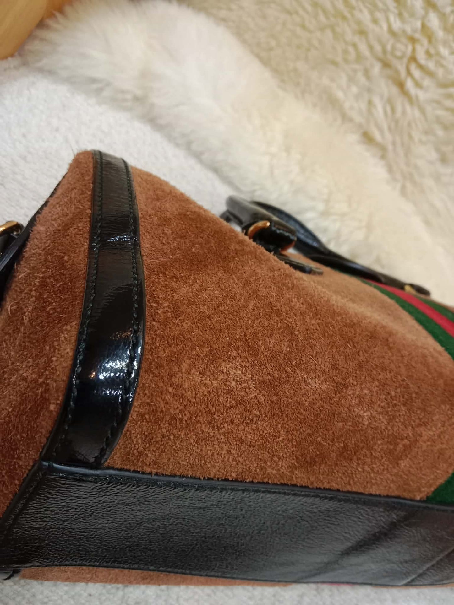 Gucci Ophidia Brown Suede Boston Bag