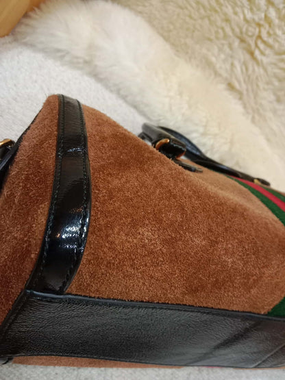 Gucci Ophidia Brown Suede Boston Bag