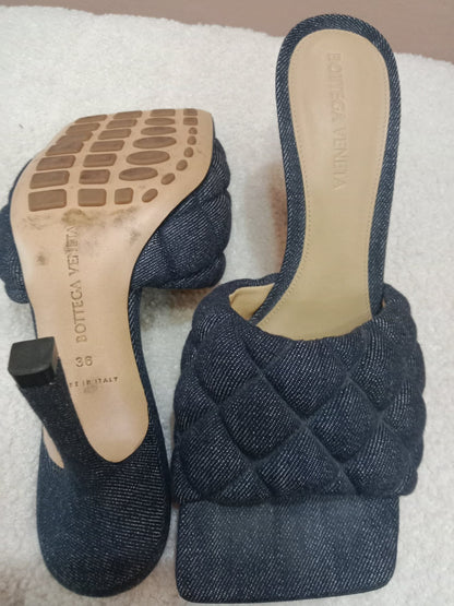 Bottega Veneta Indigo Denim Matelasse Padded Mule Sandals Size 36