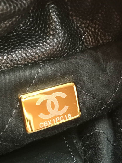 Chanel 22 Shiny Caviar Black Monochrome Mini Microchipped