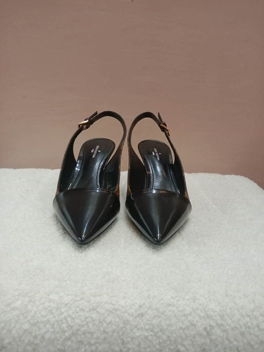 Louis Vuitton Archlight Slingback Pumps Toe Cap Patent Black Monogram Canvas Size 35.5