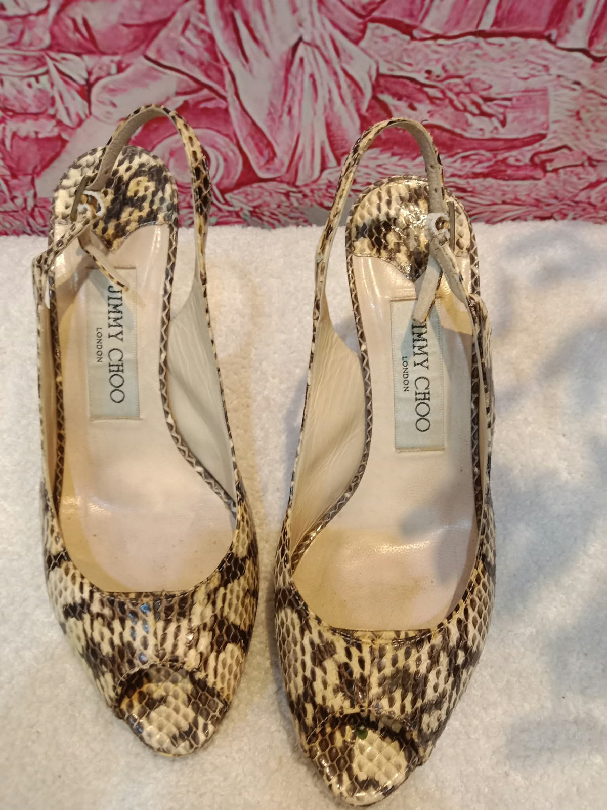 Jimmy Choo Python-Embossed Open-Toe Slingback Pumps Size 35