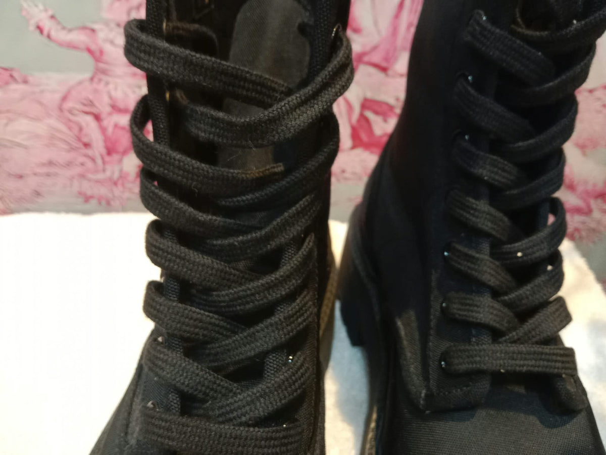 Celine Bulky Laced Up Boots Nylon/Shiny Bull Black Size 37.5