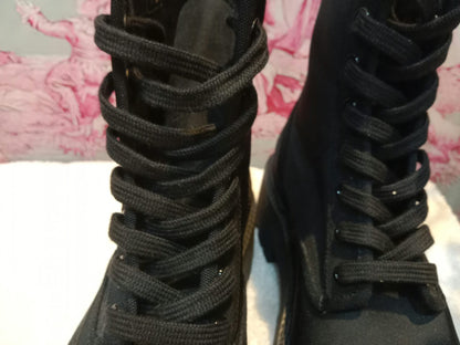 Celine Bulky Laced Up Boots Nylon/Shiny Bull Black Size 37.5
