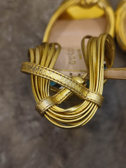 Gucci Allie Knotted Metallic Gold Heels Size 35