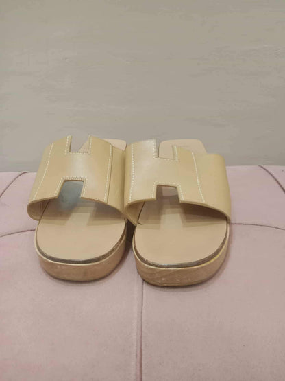 Hermes Kevlar Slides Sandal Beige Size 39