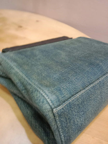 Chanel Vintage Denim and Leather Chocolate Bar Blue Green Denim Series 6