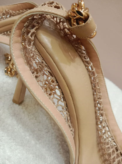 Bottega Veneta Mesh Nappa Chunky Chain Sandals Beige Size 36