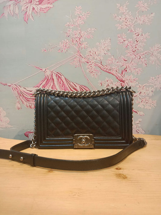 Chanel Boy Flap Black Caviar Old Medium Series 28
