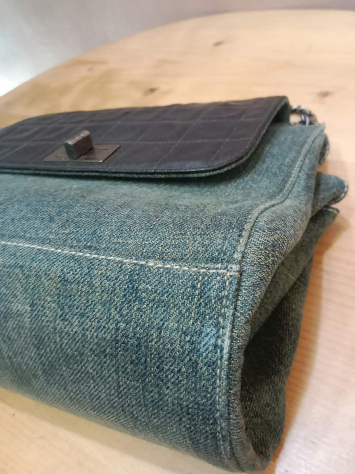 Chanel Vintage Denim and Leather Chocolate Bar Blue Green Denim Series 6