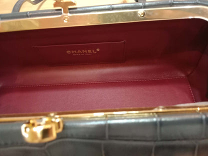 Chanel Crocodile Embossed Calfskin Clutch with Leather Strap Microchipped