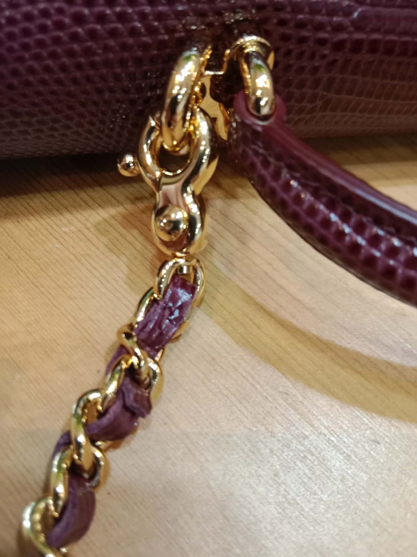 Chanel Tophandle Lizard Embossed Calfskin Clutch Dar Burgundy Microchipped