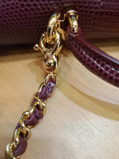 Chanel Tophandle Lizard Embossed Calfskin Clutch Dar Burgundy Microchipped