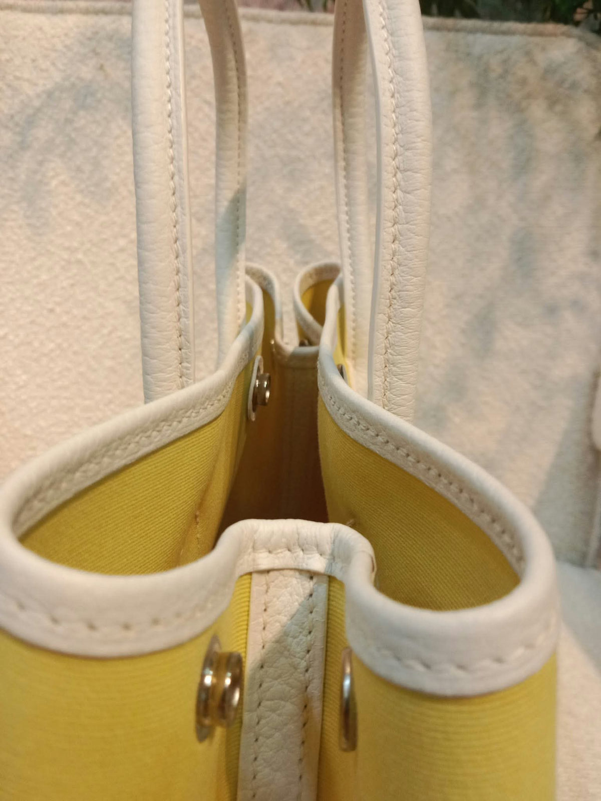 Hermes Garden Party 30 Yellow/White Canvas/Leather Stamp R Square 2014