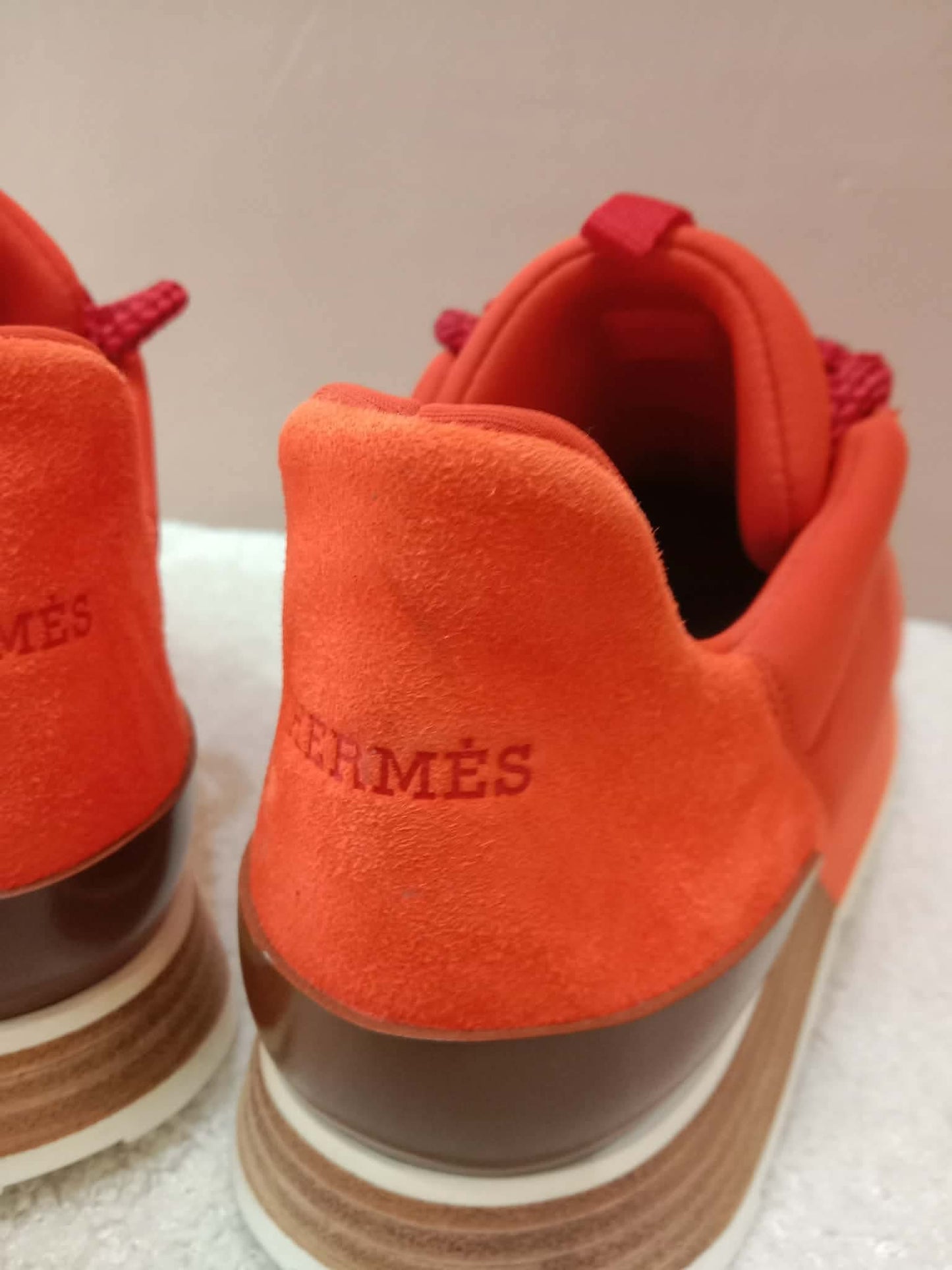 Hermes Miles Neoprene/Suede Sneakers Red Size 38
