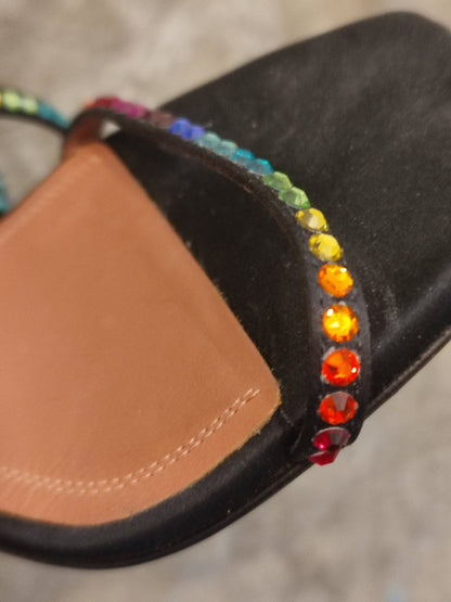Amina Muaddi x AGWE Rainbow LSD Glasi Heeled Sandals Size 36 Black