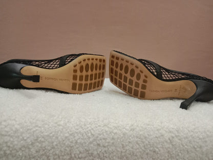 Bottega Veneta Stretch Pumps Black Mesh Square Toe Size 36