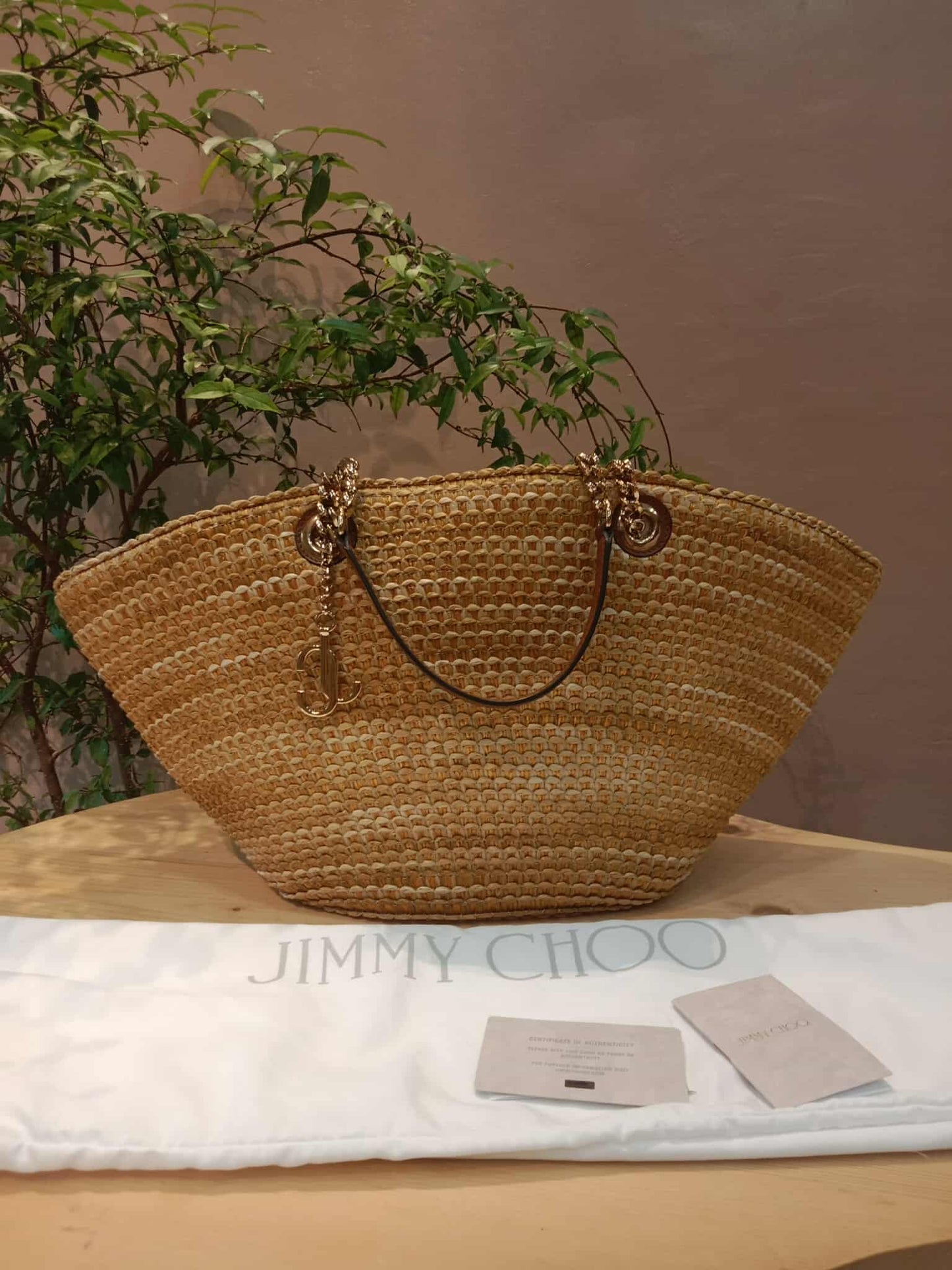 Jimmy Choo Mari Woven Raffia Tote Handbag
