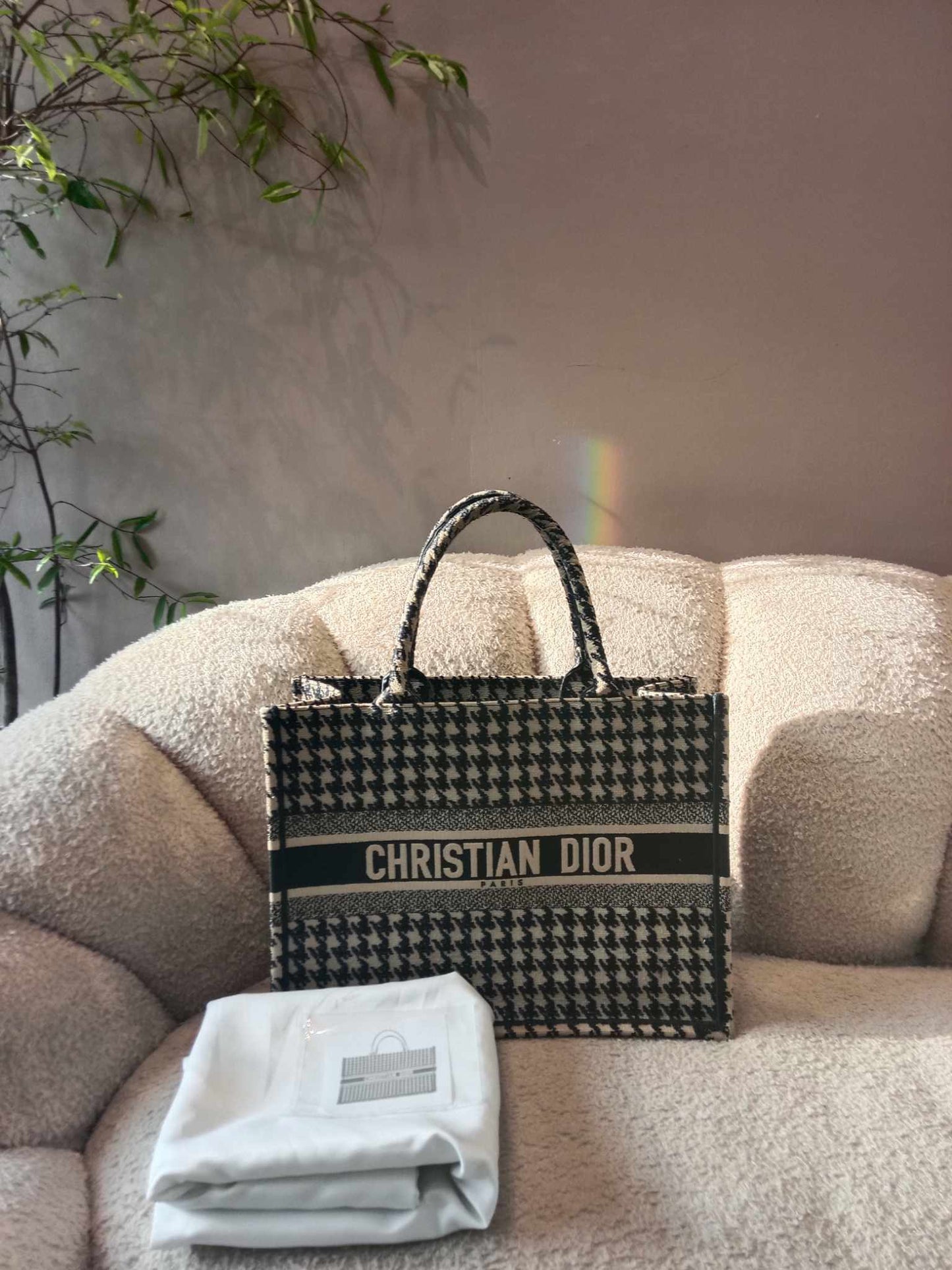 Dior Book Tote Houndstooth Embroidery Black/White Small