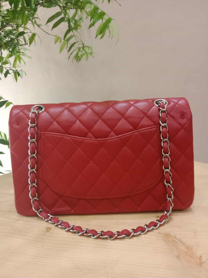 Chanel Timeless Red Quilted Lambskin Classic Double Flap Medium Series 17