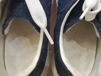 Louis Vuitton Time Out Sneakers Dark Blue Denim Monogram Embossed Pattern Size 37.5