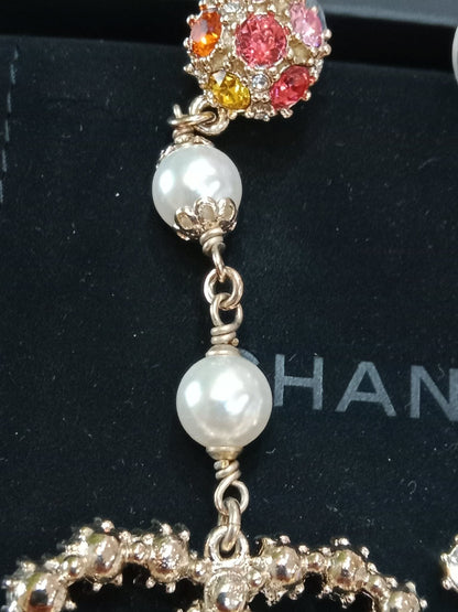 Chanel Rainbow Crystal CC Drop Earrings