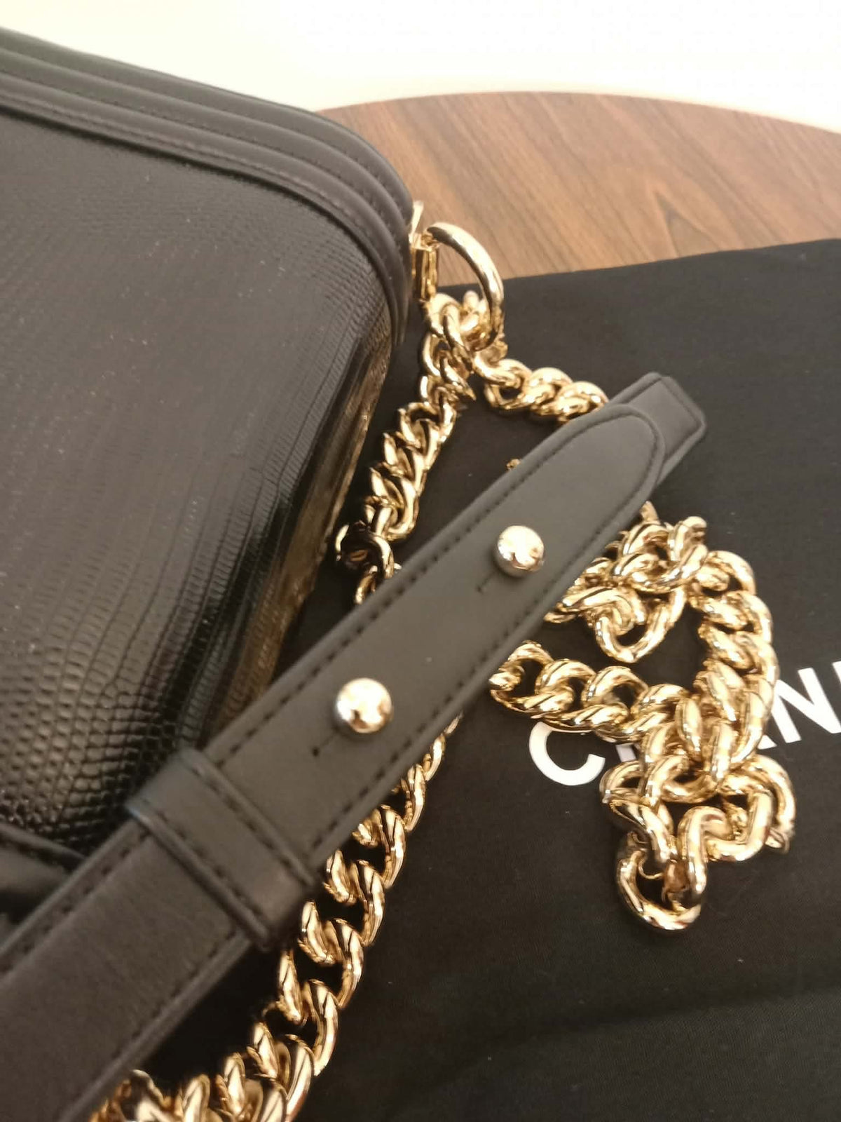 Chanel Leboy Lizard/Calfskin Black Leboy Small Series 27