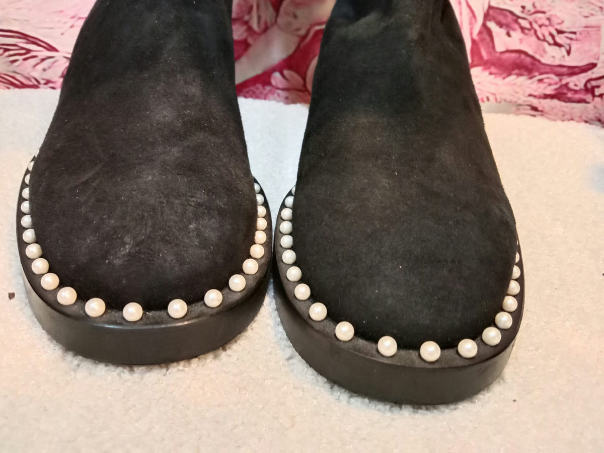 Stuart Weitzman Lowland Lift Pearl Over-the-Knee Boots Black Size 37 1//2