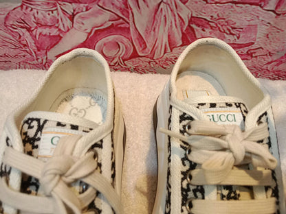 Gucci GG Monogram Platform Sneakers Ivory/Black Size 35.5
