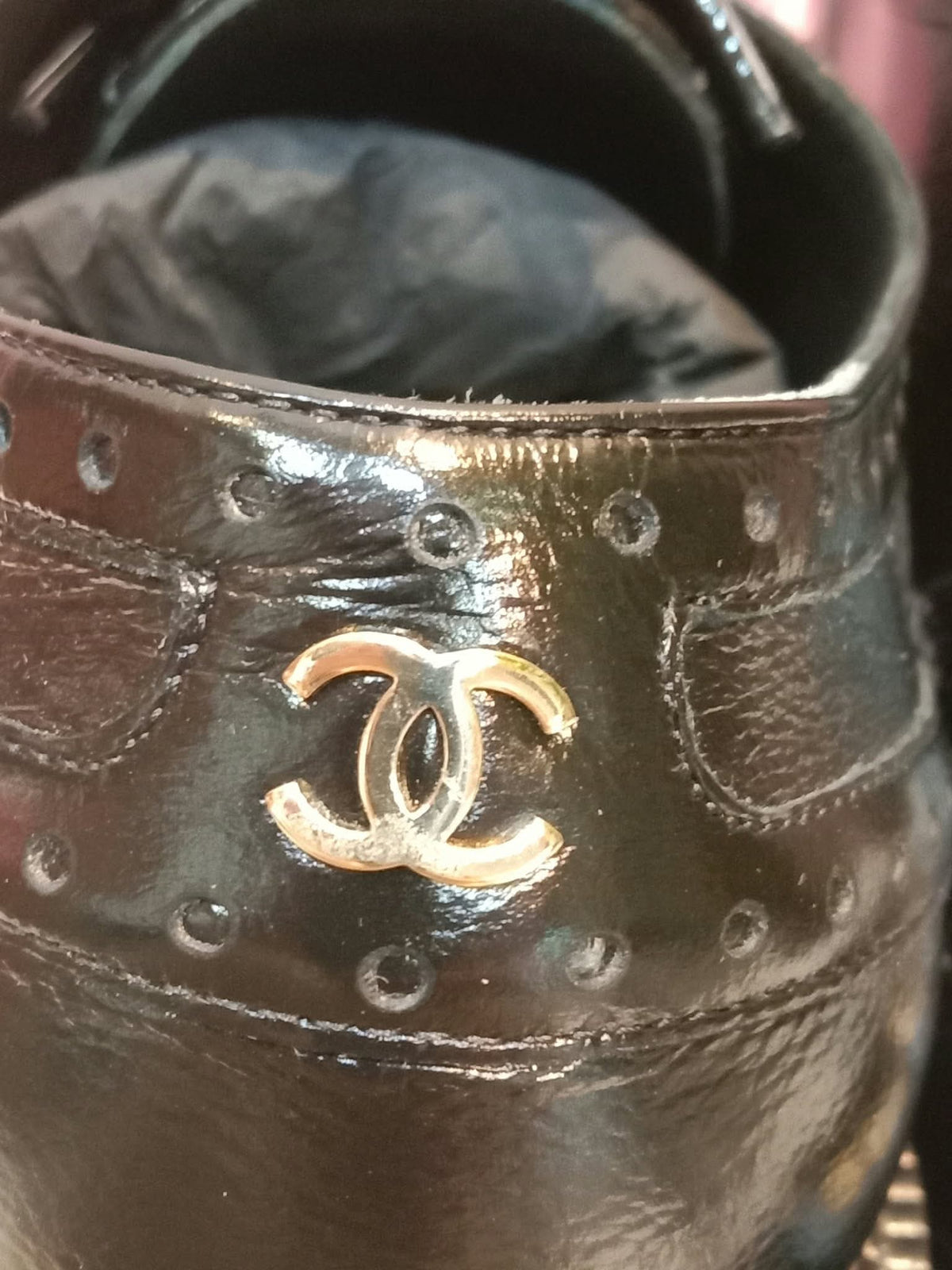 Chanel Quilted Leather Lace-up Oxfords Stacked Heels Black Size 39