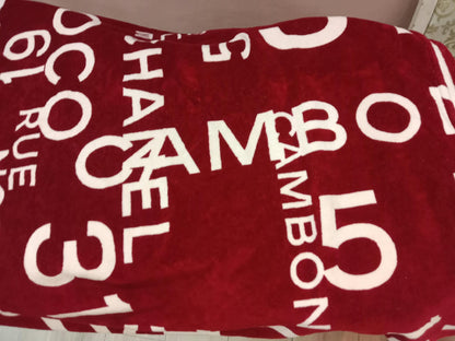 Chanel By Sea Line Cotton Blanket featuring Large printed Leather
