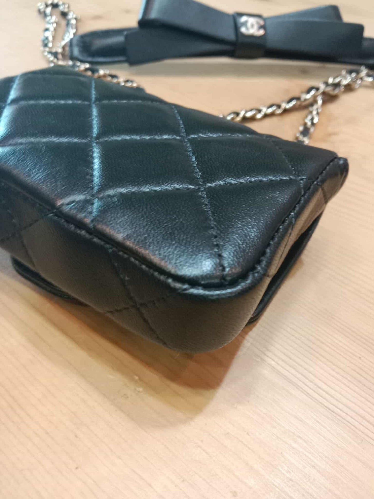 Chanel Bow Chain Belt Bag Black Lambskin Series 31