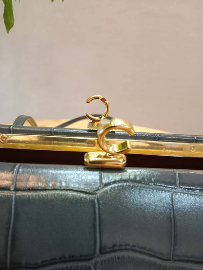 Chanel Crocodile Embossed Calfskin Clutch with Leather Strap Microchipped