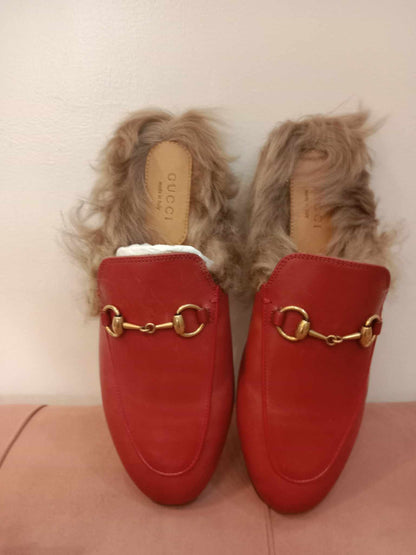 Gucci Princetown Women's Red Leataher Mule Sandals Size 36