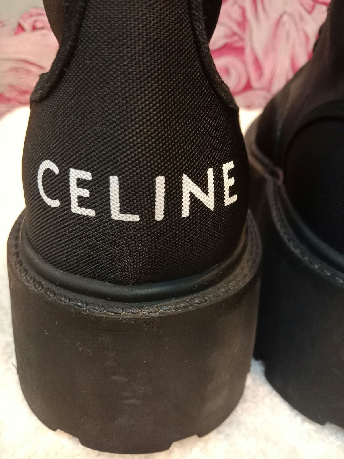 Celine Bulky Laced Up Boots Nylon/Shiny Bull Black Size 37.5