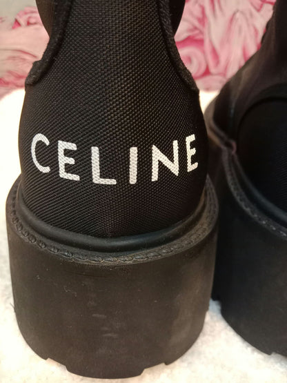 Celine Bulky Laced Up Boots Nylon/Shiny Bull Black Size 37.5