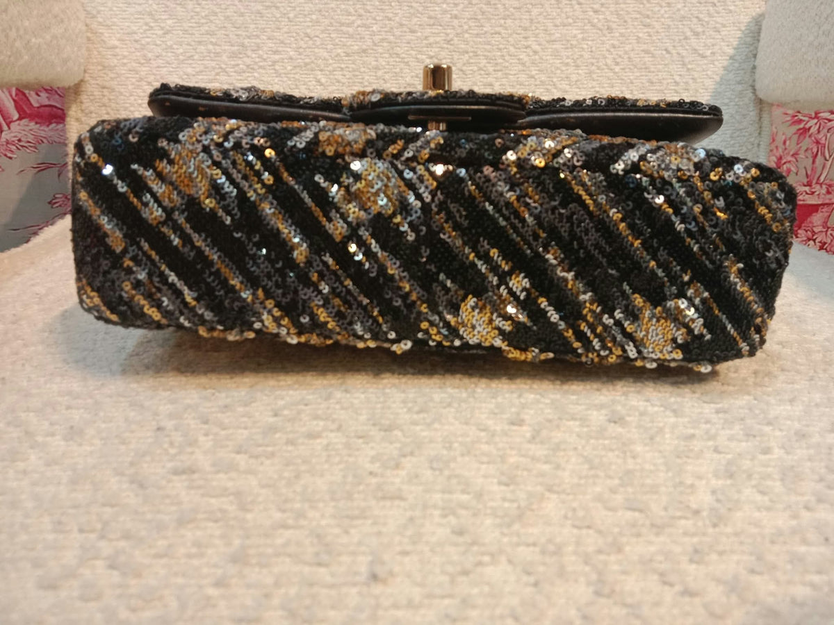 Chanel Mini Rectangular Gold/Black Sequin Limited Edition Microchipped
