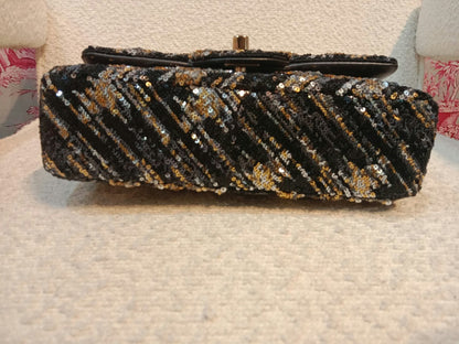 Chanel Mini Rectangular Gold/Black Sequin Limited Edition Microchipped