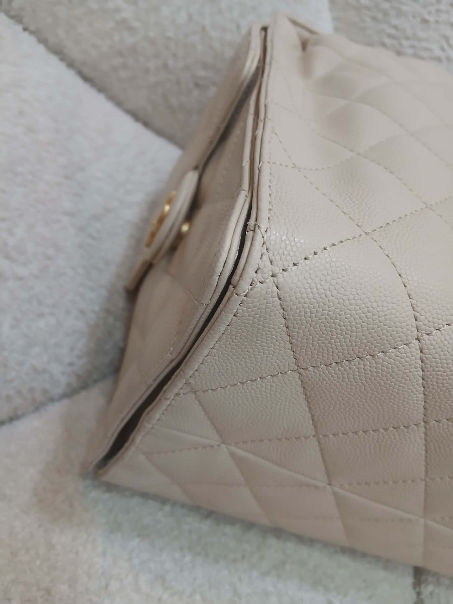 Chanel 25 Beige Caviar Medium Microchipped